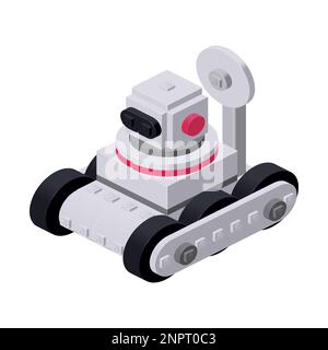 Grauer Roboter für die Erkundung der Planeten, die aus Ziegeln zusammengebaut sind. Vektor-Clipart Stock Vektor