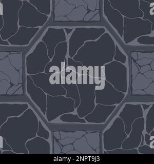 Nahtlose Struktur, Steine und Bodenoberfläche des Zeichentrickspiels. Wand und Hintergrund der Spielgegenstände. Stock Vektor