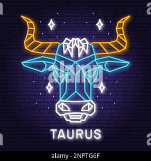 Zodiac-Astrologie-Horoskop Neonschild taurus lineares Design. Vektordarstellung. Elegantes Strichkunstsymbol oder Symbol des taurus-esoterischen zodiakalen Horoskops Stock Vektor