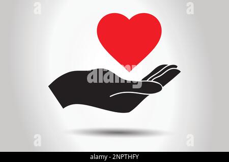 Rotes Herz auf der Hand – Wohltätigkeitsflaches Design, das beste Vektorsymbol. Stock Vektor