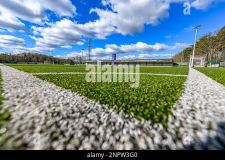 Oud Heverlee, Belgien. 26. Februar 2023. Stadion Oud-Heverlee vor einem weiblichen Fußballspiel zwischen Oud Heverlee Leuven und Eendracht Aalst am 21 . Spieltag der Saison 2022 - 2023 der belgischen Lotto Womens Super League am Sonntag , den 26 . Februar 2023 in Oud Heverlee , Belgien . FOTO SPORTPIX | Stijn Audooren Kredit: Sportpix/Alamy Live News Stockfoto