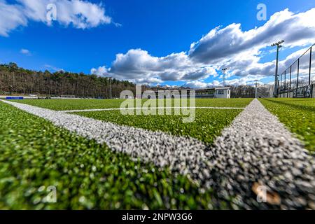 Oud Heverlee, Belgien. 26. Februar 2023. Stadion Oud-Heverlee vor einem weiblichen Fußballspiel zwischen Oud Heverlee Leuven und Eendracht Aalst am 21 . Spieltag der Saison 2022 - 2023 der belgischen Lotto Womens Super League am Sonntag , den 26 . Februar 2023 in Oud Heverlee , Belgien . FOTO SPORTPIX | Stijn Audooren Kredit: Sportpix/Alamy Live News Stockfoto