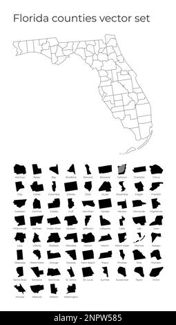 Florida Karte mit Formen von Regionen. Leere Vektorkarte des US-Bundesstaates mit Grafschaften. Borders of the US State für Ihre Infografik. Vektorabbildung. Stock Vektor
