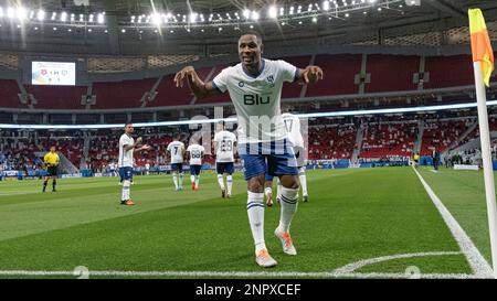 Doha, Katar. 26. Februar 2023. Al-Hilal SFC (KSA) feiert den vierfach-Helden Odion Ighalo, nachdem er während des AFC Champions League 2022 Semi-Finals im Al Thumama Stadium am 26. Februar 2023 in Doha, Katar, gegen Al-Duhail SC (QAT) geschossen hat. Foto: Victor Fraile / Power Sport Images Credit: Power Sport Images Ltd/Alamy Live News Stockfoto