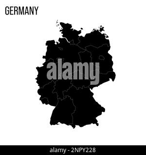 Die deutsche politische Karte der Verwaltungsabteilungen - Bundesländer. Leere schwarze Karte und Name des Landes. Stock Vektor