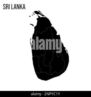 Sri Lanka politische Karte der Verwaltungsabteilungen - Provinzen. Leere schwarze Karte und Name des Landes. Stock Vektor