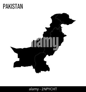 Politische Karte der Verwaltungseinheiten - Provinzen und autonome Gebiete in Pakistan. Leere schwarze Karte und Name des Landes. Stock Vektor