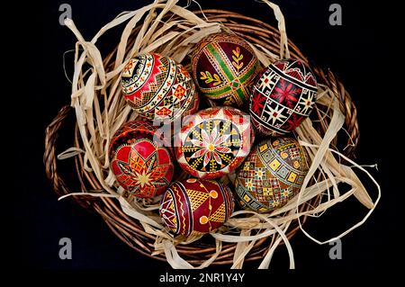 Pysanka, Pysanky Ukrainische Ostereier traditionelle Muster Stockfoto