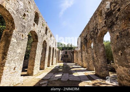 Basilika, antike Stadt, Antike, archäologische Stätte, Butrint, Saranda, Albanien, Europa Stockfoto