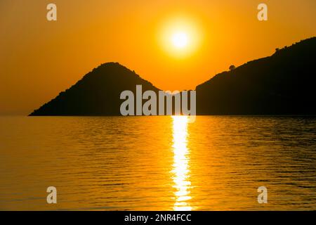 Sonnenuntergang, Sagiaga Beach, Griechenland Stockfoto