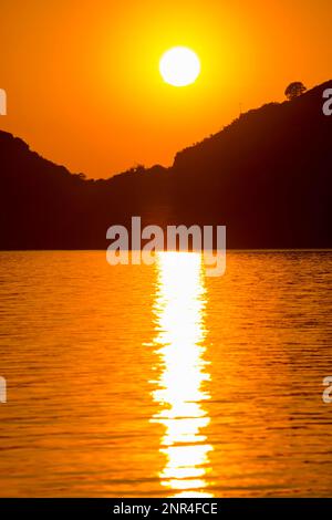 Sonnenuntergang, Sagiaga Beach, Griechenland Stockfoto