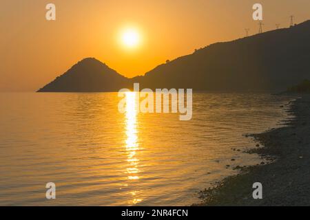 Sonnenuntergang, Sagiaga Beach, Griechenland Stockfoto