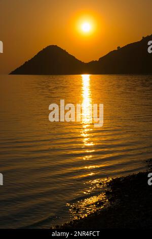 Sonnenuntergang, Sagiaga Beach, Griechenland Stockfoto