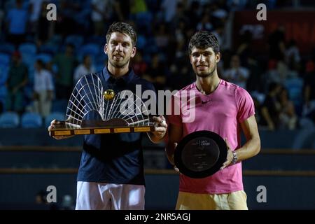 Rio, Brasilien - 25. februar 2023: Cameron Norrie (GBR) und Carlos Alcatraz (ESP) durch Finale Rioopen 2023, ATP 500, im Rio de Janeiro Jockey Club Stockfoto