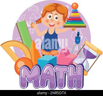 Mädchen mit Mathe-Element-Logo-Illustration Stock Vektor