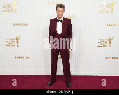 Austin Butler wird am Sonntag, den 26. Februar 2023, bei den 29. Annual Screen Actors Guild Awards auf der Fairmont Century Plaza in Los Angeles, Kalifornien, eintreffen. (Foto: Sthanlee B. Mirador/Sipa USA) Stockfoto