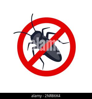 Anti-Kakerlake, Schädlingsbekämpfung. Schild mit Insekten stoppen. Silhouette von Kakerlake in rot verboten Kreis, Vektor-illsutration Stock Vektor