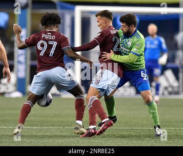 26. Februar 2023: = während des MLS-Fußballspiels zwischen den Colorado Rapids und dem Seattle Sounders FC im Lumen Field in Seattle, WA. Steve Faber/CSM Stockfoto