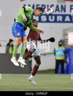 26. Februar 2023: = während des MLS-Fußballspiels zwischen den Colorado Rapids und dem Seattle Sounders FC im Lumen Field in Seattle, WA. Steve Faber/CSM Stockfoto