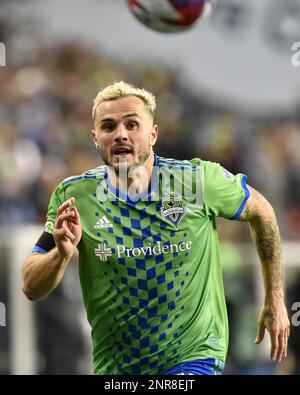 26. Februar 2023: = während des MLS-Fußballspiels zwischen den Colorado Rapids und dem Seattle Sounders FC im Lumen Field in Seattle, WA. Steve Faber/CSM Stockfoto