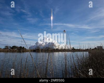 The Northrop Grumman Antares rocket with Cygnus resupply spacecraft onboard, launches at NASA's Wallops Flight Facility on Saturday, Feb. 15, 2020, in Wallops Island, Va. The cargo ship is rocketing toward the International Space Station, carrying the usual experiments and gear but also candy and cheese to satisfy the crew's cravings. The nearly 4-ton shipment should arrive at the orbiting lab Tuesday. (Aubrey Gemignani/NASA via AP)