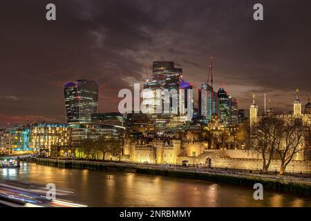 London, Vereinigtes Königreich - 12. Februar 2023: Blick auf die Skyline von London auf die Skyline des Finanzviertels City of London, Vereinigtes Königreich Stockfoto