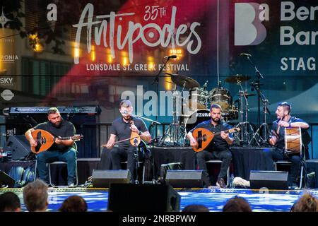 Antipodes Festival der griechisch-australischen Gemeinde, Lonsdale St, Melbourne, 2023. Februar Stockfoto