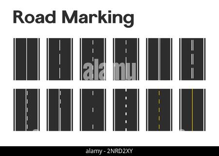 Horizontale Straßenmarkierungen gesetzt, Vektordarstellung der Trennlinien. Stock Vektor