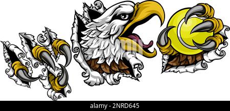 Glatze Eagle Hawk Ripping Tennis Ball Mascot Stock Vektor