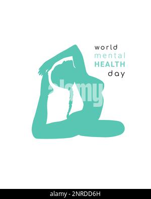 Welttag der psychischen Gesundheit Illustration Konzept, Frau Yoga. Vektordarstellung Stock Vektor