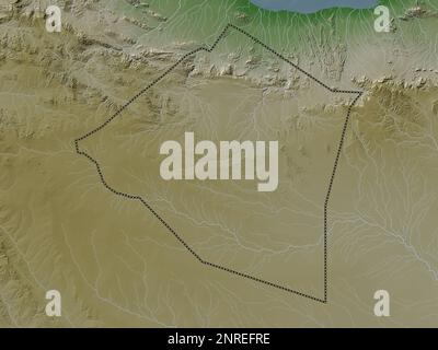 Maroodi Jeex, Region Somaliland. Höhenkarte im Wiki-Stil mit Seen und Flüssen Stockfoto