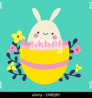 Osterhase im Osterei, süße Illustration. Vektorabbildung für Grußkarten, Poster oder soziale Banner. Stock Vektor