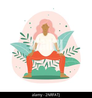 Pränatale Yogaszene mit Schwangerschaftsmeditation Stock Vektor
