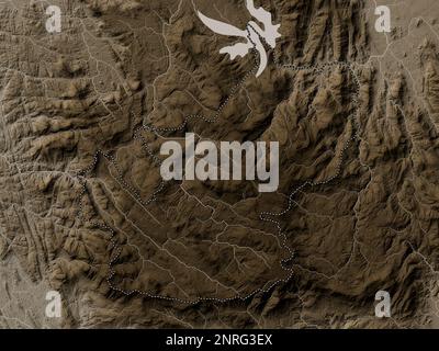 Nuwara Eliya, Bezirk Sri Lanka. Höhenplan in Sepia-Tönen mit Seen und Flüssen Stockfoto