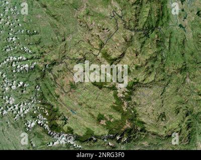 Nuwara Eliya, Bezirk Sri Lanka. Hochauflösende Satellitenkarte Stockfoto