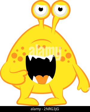 Ein gelbes Karikatur-Monster. Halloween-Vektordarstellung eines Monsters. Babyaufkleber Stock Vektor