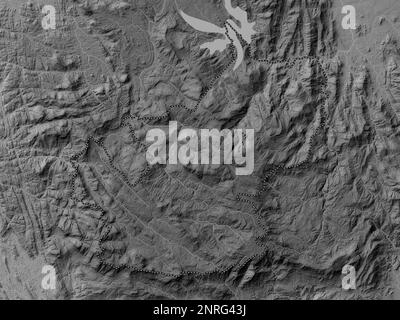 Nuwara Eliya, Bezirk Sri Lanka. Grauskala-Höhenkarte mit Seen und Flüssen Stockfoto