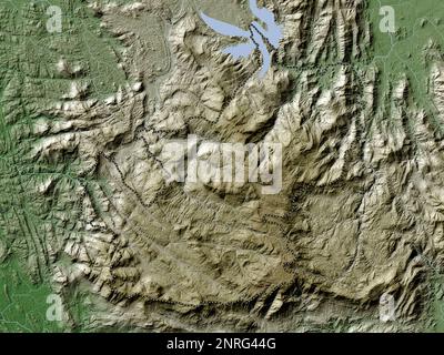 Nuwara Eliya, Bezirk Sri Lanka. Höhenkarte im Wiki-Stil mit Seen und Flüssen Stockfoto