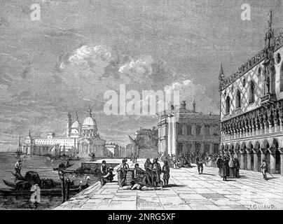 Esclavons Quay, Canal Grande und Dogenpalast Venedig Italien. Vintage-Gravur oder Abbildung 1862 Stockfoto