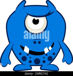 Blaues Monster. Halloween-Vektordarstellung eines blauen Monsters. Babyaufkleber Stock Vektor