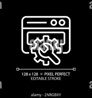 Website-Konfiguration Pixel perfektes weißes lineares Symbol für dunkles Thema Stock Vektor