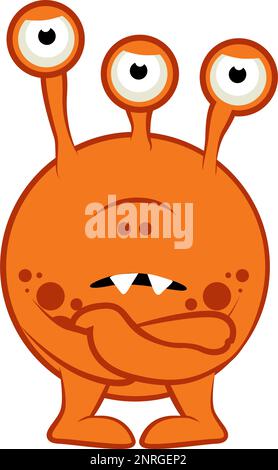 Ein Cartoon-Monster. Halloween-Vektordarstellung eines orangefarbenen Monsters. Babyaufkleber Stock Vektor