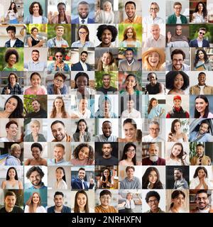 Eine Reihe von Nahaufnahmen glücklicher multiethnischer Menschen Stockfoto