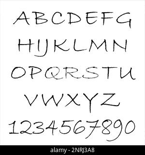 Moderne Kalligraphieschriftart. Handgeschriebene Pinselbriefe. Zahlen In Großbuchstaben. Schriftzug von der Hand für Ihr Design: Hochzeitskalligrafie, Logo, Slogan, Stock Vektor