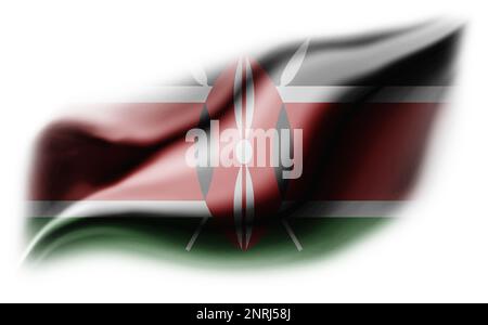 Weißer Hintergrund mit zerrissener Kenia-Flagge. 3D Abbildung Stockfoto