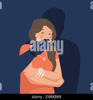 Schweigeweihe Frau. Frauen gewalttätiger Geschlechtermissbrauch, zensiertes Mädchen oder kriminelles Entführungsopfer, weiblich gegen Schweigen und häusliche Misshandlung, stille Ausdrücke Vektoranschauung der Schweigefrau Stock Vektor