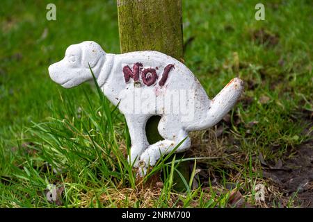 Amüsant kein Hund verschmutzt Töpferei Schild am Holzposten, Großbritannien Stockfoto