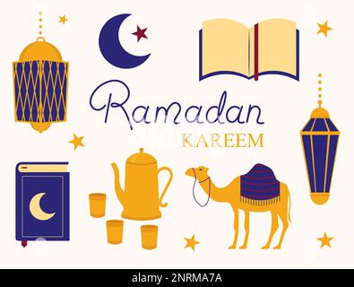 Ramadan Kareem Arabic Muslim Kollektion Mit Design Elements Vector Illustration In Flat Style Stock Vektor