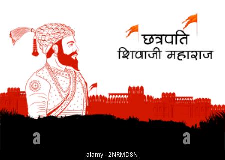 Illustration von Kaiser Shivaji, dem großen Krieger Marathas aus Maharashtra Indien mit Text in Hindi, was Chhatrapati Shivaji Maharaj bedeutet Stock Vektor