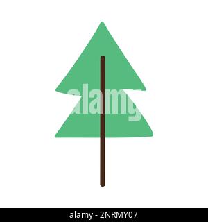 Süßer Weihnachtsbaum, isoliertes Element auf Weiß. Doodle, handgezeichneter Winterkiefernbaum Stock Vektor
